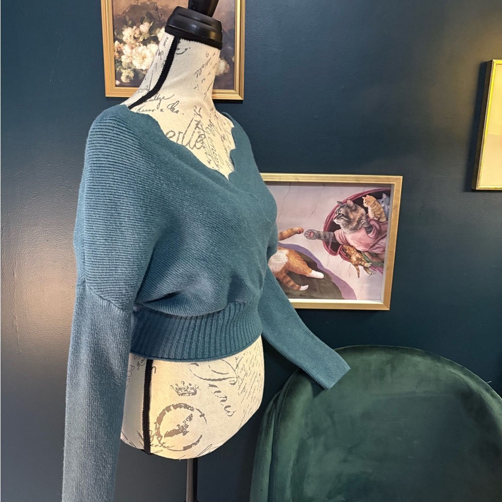 Chicwish Teal V-Neck Sweater